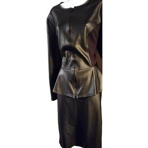 Peplum Vegan Leather Suede Matching Skirt Set